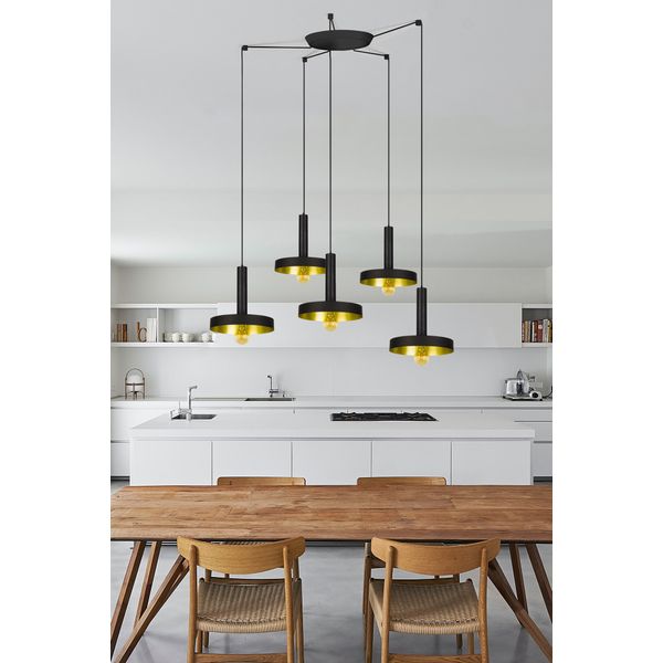 WHIZZ BLACK/SATIN GOLD PENDANT LAMP E27 60W 5L image 2