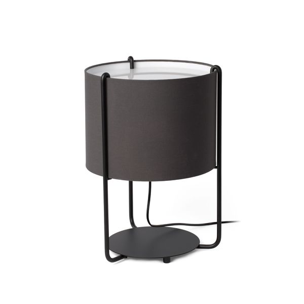 DRUM BLACK TABLE LAMP GREY LAMPSHADE 1XE27 image 1