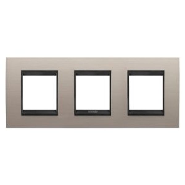 LUX INTERNATIONAL PLATE - IN METAL - 2+2+2 MODULES HORIZONTAL - BRUSHED ALUMINIUM LAVY - INNER FRAME MATT BLACK - CHORUSMART image 1