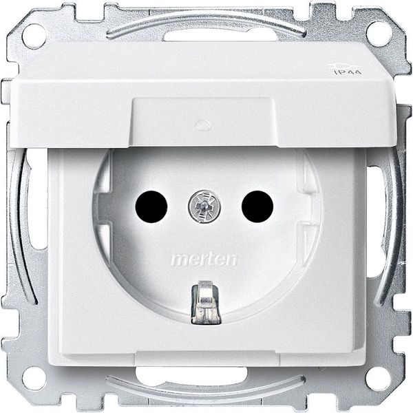 SCHUKO socket with hinged lid, IP44, touch protection, polar white plug-in terminals, System M image 1