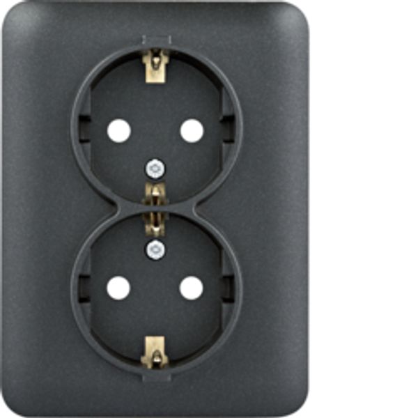 Double SCHUKO socket + cover + PRCC black image 1