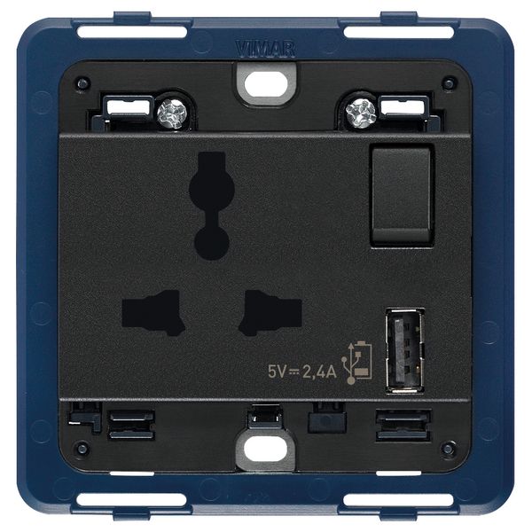 2P+E 13A SICURY socket multistd USBA gre image 1