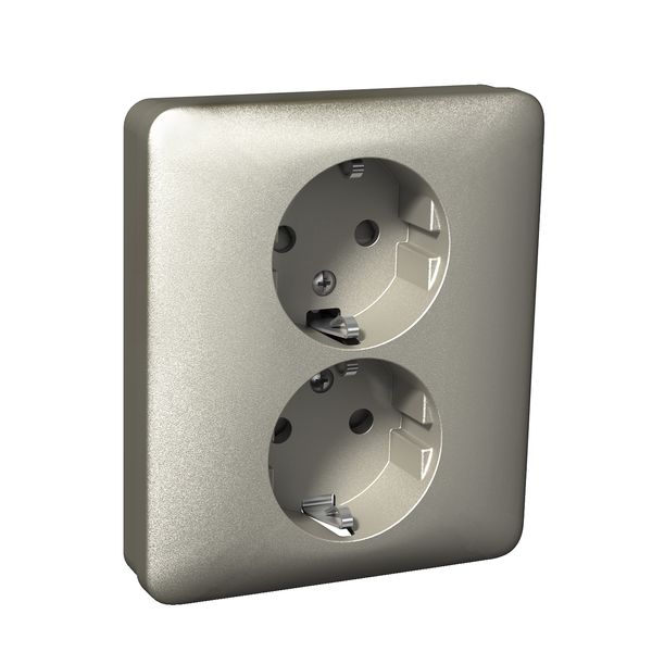 Exxact double socket-outlet earthed screwless metallic image 2