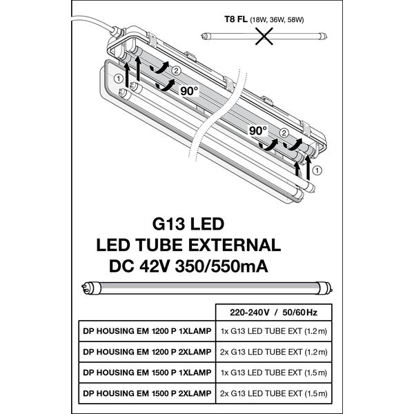 DAMP PROOF HOUSING EMERGENCY 1200 P 1XLAMP IP65 image 16