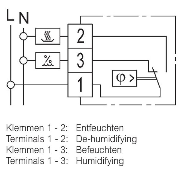 Hygrostat, external scale 35...100%, AC 24-230V, 1 changeover contact, 5 A, for humidification and dehumidification image 3