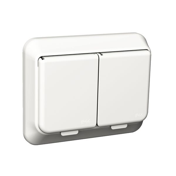 Exxact double socket-outlet with lid IP44 earthed screwless white image 3