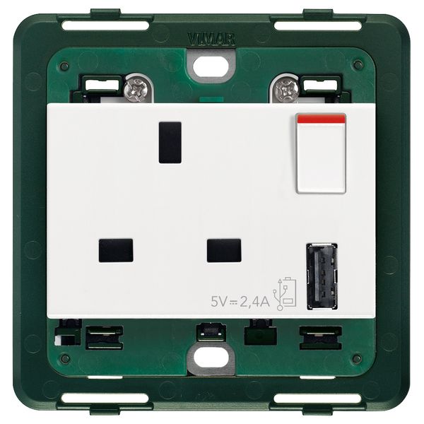 2P+E13ABS socket+red switch +A-USB white image 1