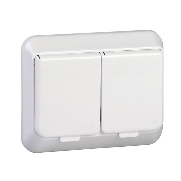 Exxact double socket-outlet with lid IP44 earthed screw white image 2