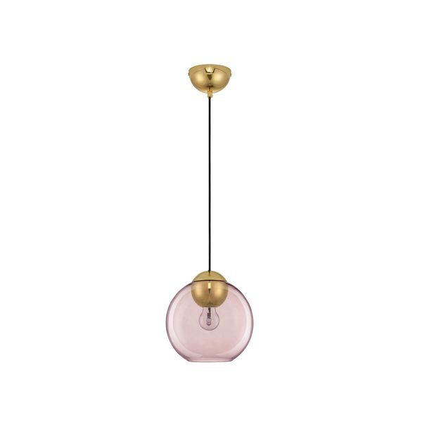 Brass Gold Metal   & Pink Glass  LED E27 1x12 Watt 230 Volt  IP20 Bulb Excluded  D: 24 H1: 24.8 H2: 183.8 cm Adjustable height image 1