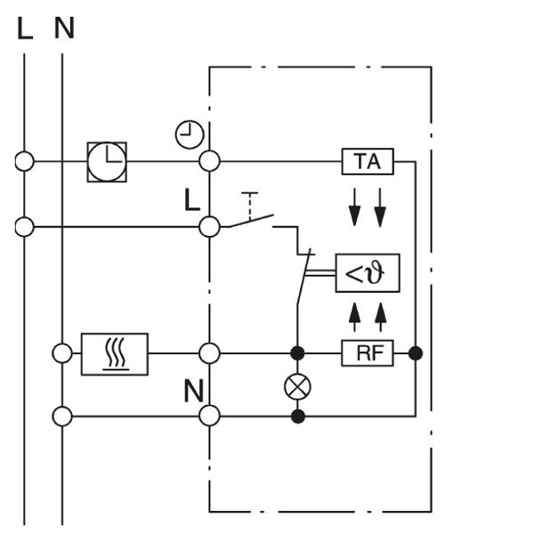 UP room controller, RAL9010 glossy 55x55, 5-30C, AC 230V, 1NC, 10 A, temperature reduction approx. 4K, switch on/off, display controller "heating" image 3