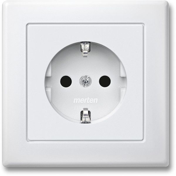 SCHUKO socket with full cover plate, increased contact protection, plug-in terminals, polar white, M-SMART image 1