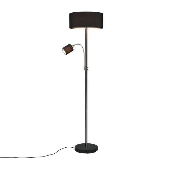 Motel floor lamp with reading light E27+E14 brushed steel image 1