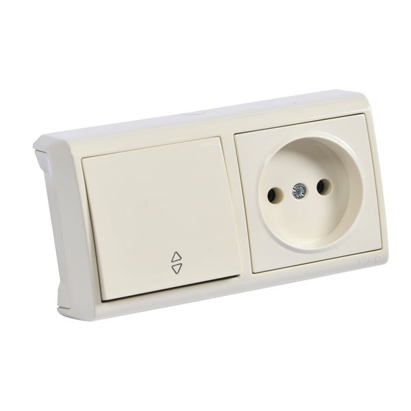 Vera Beige Two Way Switch + Socket Horizontal image 1