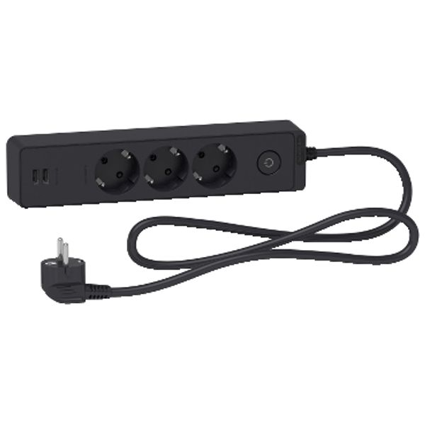 Unica extend - Schuko trailing lead - 3 gangs - with USB port - anthracite image 1