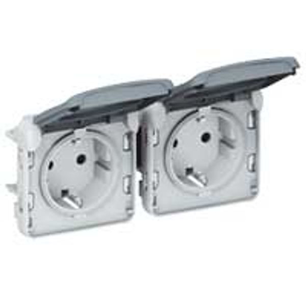 Socket outlet prewired Plexo IP 55-German std-2x2P+E horizontal-modular-grey image 1