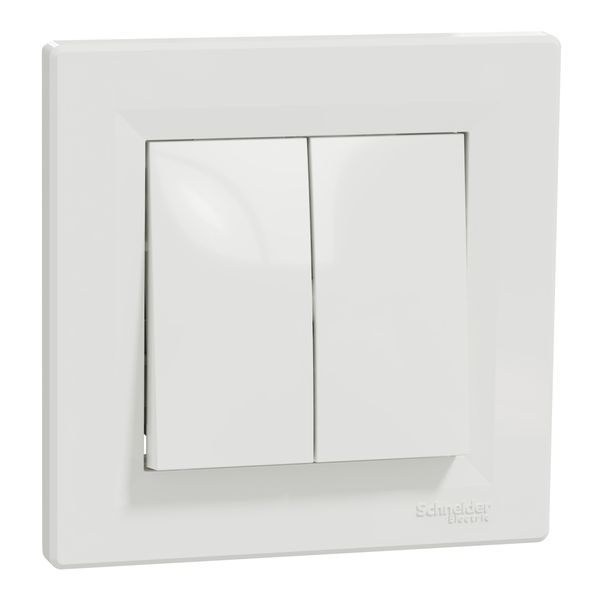 Asfora - double 2way switch - 10AX screwless terminals, white image 2