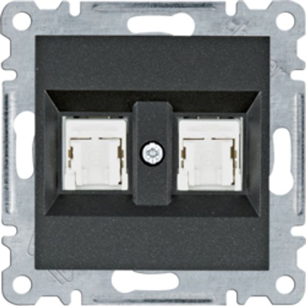 Dual RJ45 socket - black image 1