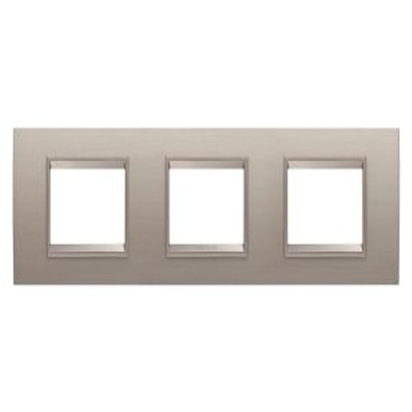 LUX INTERNATIONAL PLATE - IN METAL - 2+2+2 MODULES HORIZONTAL - BRUSHED ALUMINIUM - INNER FRAME MATT LIGHT BRONZE - CHORUSMART image 1