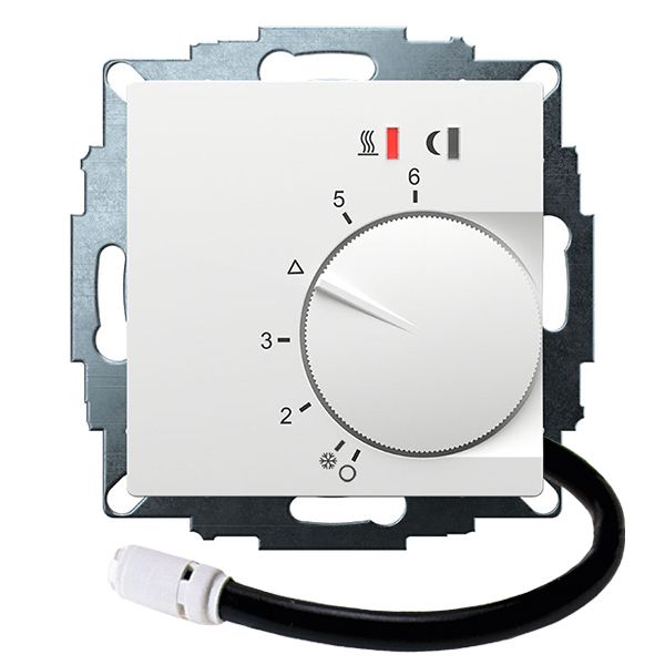 UP controller 5-30C with limiter function. 10-40C, RAL9016 matt 55x55, AC 230V, 16 A 1 NO contact, PWM / 2 point control, switch, TA, display, sensor image 1