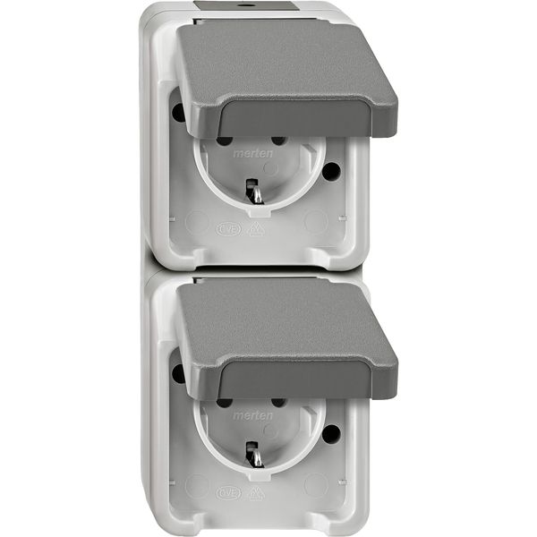 SCHUKO double socket, arranged vertically, light gray, AQUASTAR image 1