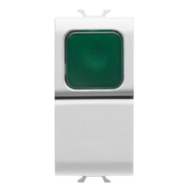 PUSH-BUTTON 1P 250V ac - NO 16A -  GREEN DIFFUSER - 1 MODULE - GLOSSY WHITE - CHORUSMART image 1