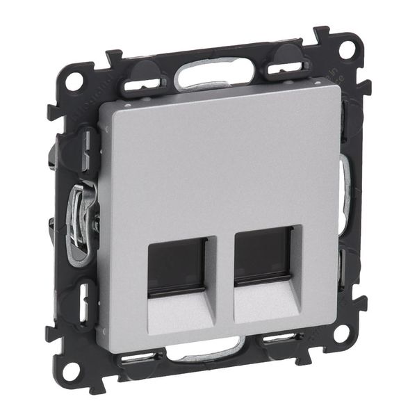 Double RJ45 socket Valena Life category 5e FTP with cover plate aluminium image 1