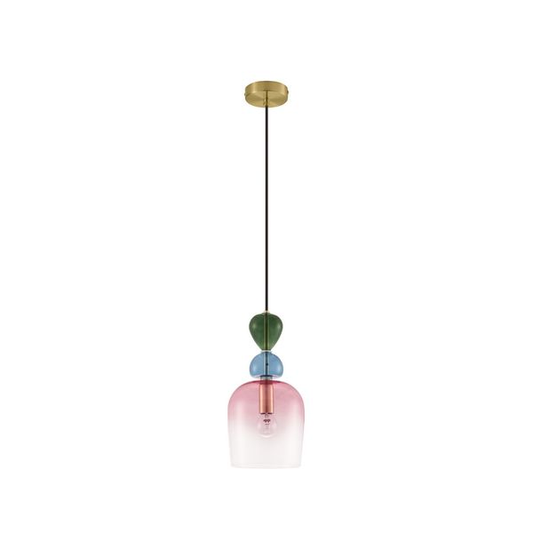 Sandy Gold Metal  Glossy Dark Green, Blue Grey   & Pink Glass  LED E14 1x5 Watt 230 Volt  IP20 Bulb Excluded  D: 15.7 H1: 31.4 H2: 185.5 cm Adjustable height image 1