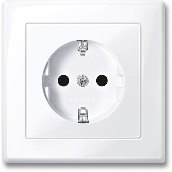 SCHUKO socket with full cover plate, increased contact protection, plug-in terminals, active white glossy, M-SMART image 1