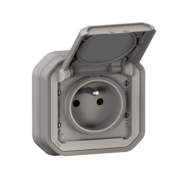 Plexo 16A 250V IP55 IK08 waterproof 2P+E power socket supplied complete for recessed mounting - gray image 2