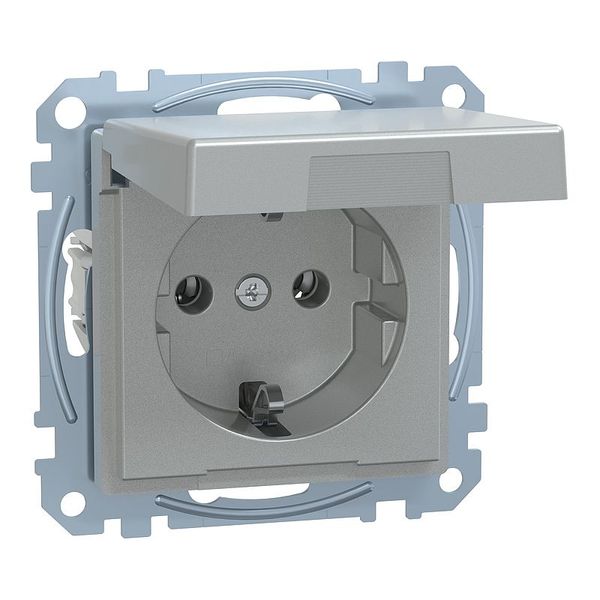 SCHUKO socket with hinged lid, touch protection, plug-in terminals, aluminum, system M image 1