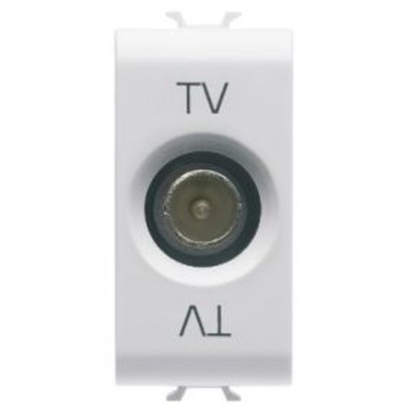 COAXIAL TV SOCKET-OUTLET, CLASS A SHIELDING - IEC MALE CONNECTOR 9,5mm - DIRECT WITH CURRENT PASSING - 1 MODULE - SATIN WHITE - CHORUSMART image 1