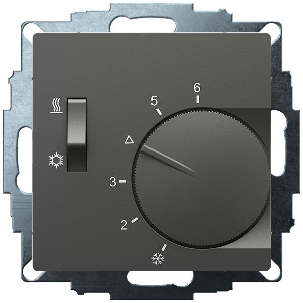 UP room controller, anthracite 55x55, 5-30C, AC 230V, 1changer, 10A/5A, heating/cooling switch image 2