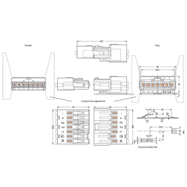 Male connector with connect. for ground without ground contact 7-pole image 1