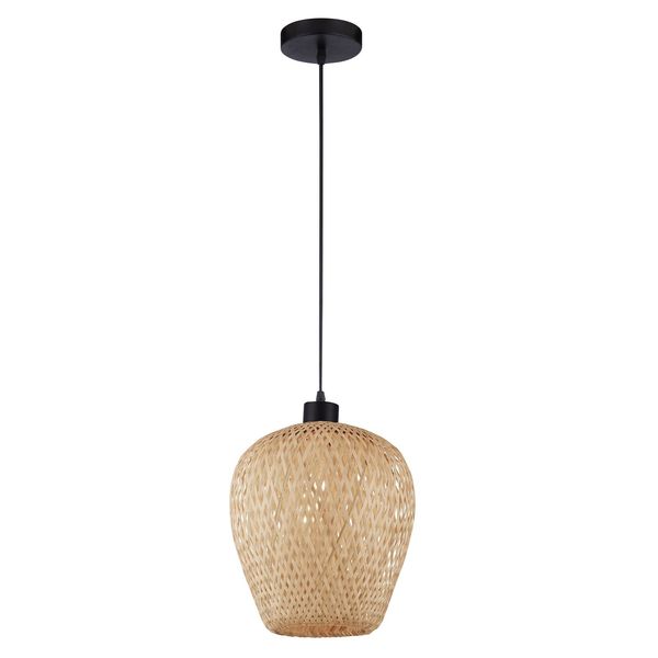 Natural Bamboo  Black PVC Wire & Base  LED E27 1x12 Watt 230 Volt  IP20 Bulb Excluded   D: 23 H1: 25 H2: 120 cm Adjustable height image 1