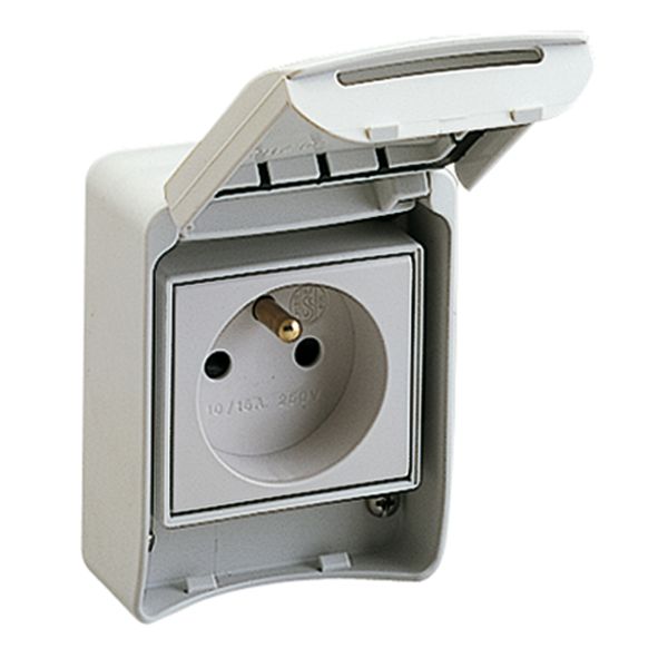 PratiKa socket - grey - 2P + E - 10/16 A - 250 V - French - IP65 - surface image 1