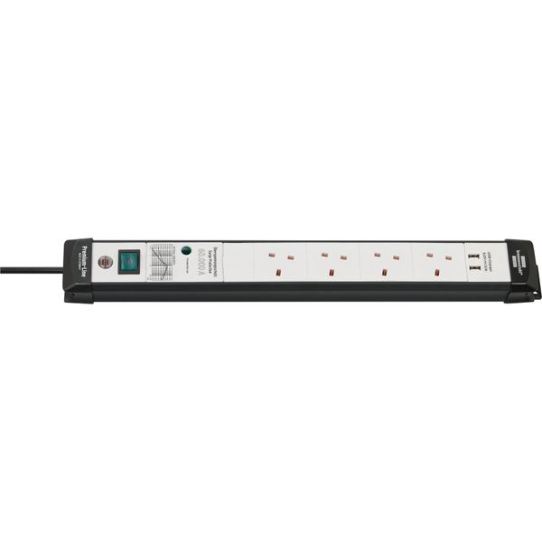 Premium-Line 30.000A Extension Lead With Surge Protection with USB-Charger 4-way black/light grey 3m H05VV-F 3G1.25*GB* image 1