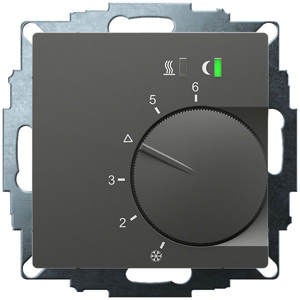 UP room controller, anthracite 55x55, 5-30C, AC 24V, triac output, switchable 5 actuators each 3W, change-over input, TA 3.5K, LED displays image 1