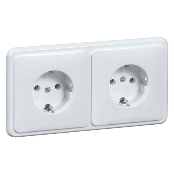 Standard SCHUKO socket 2-gang, white increased contact protection image 1
