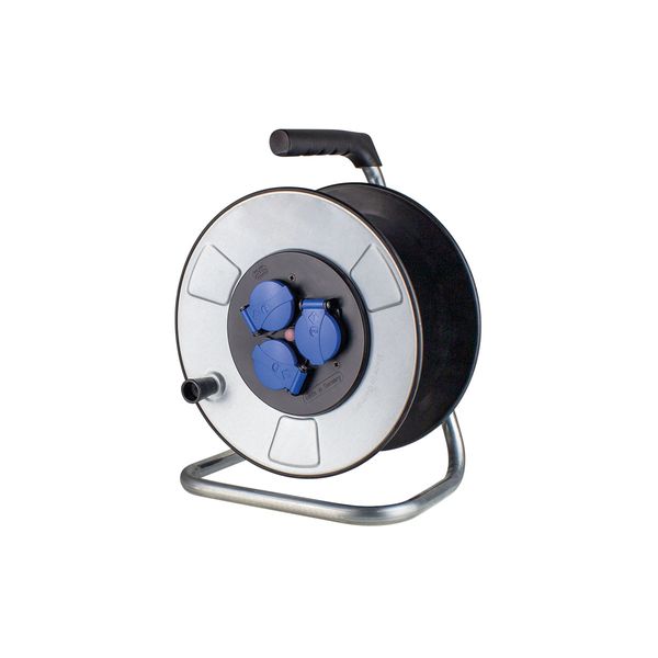 Empty metal cable reels 285mmØ  for 50m cable 3 socket outlets 2PE 16A/250V shock and splash proof Overheatin protection by thermal switch image 1