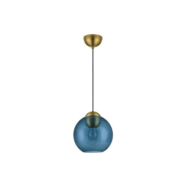 Brass Gold Metal  & Dark Blue Glass  LED E27 1x12 Watt 230 Volt  IP20 Bulb Excluded  D: 24 H1: 24.8 H2: 183.8 cm Adjustable height image 1