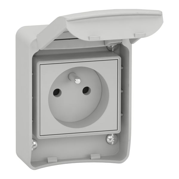 PratiKa socket - grey - 2P + E - 10/16 A - 250 V - French - IP65 - surface image 2