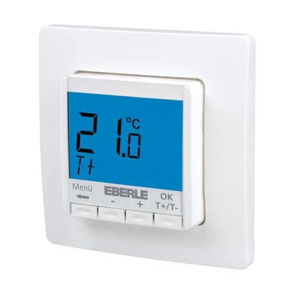 Flush-mounted thermostat as room controller, AC 230V, 1 changeover contact, heating 5(2) A, cooling 1(1) A, blue backlighting image 1