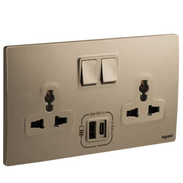 2G MULTISTANDARD SWITCHED SOCKET + USB TYPE A+C 3A DARK BRONZE image 1