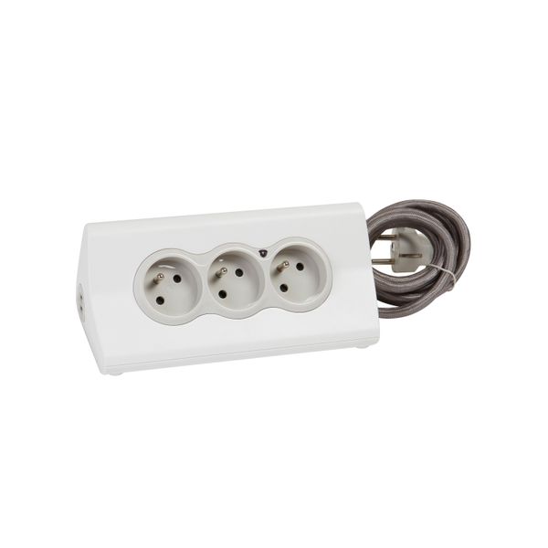 MOES TAB SUPPORT FB 3X2P+E 1 SWITCH 2XUSB A QC 1,5M BRAIDED CORD  WHITE/GREY image 1