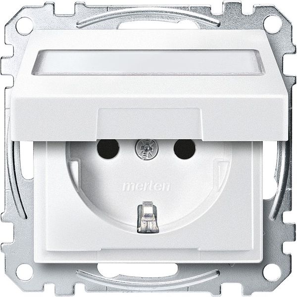 SCHUKO socket outlet with hinged lid and label, touch protection, plug-in terminals, polar white, System M image 1