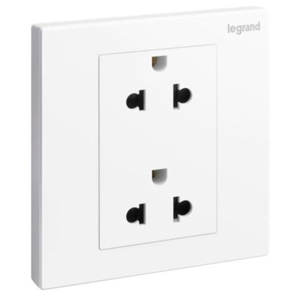 Galion - 2 gangs EURO/US socket outlet - 16A - 2 Poles with earth - White image 1