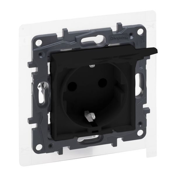 IP44 2P+E SOCKET SCHUKO STANDARD AUTO TERMINALS SHUTTERED BLACK image 1