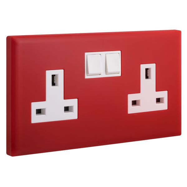 Socket 2 Gang 13A Switched + LED 14X7 RED Legrand - ELOE image 1