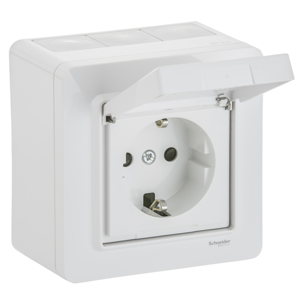 Exxact single socket-outlet with lid complete surface earthed IP44 screwlees whi image 4