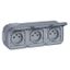 Triple horizontal pre-wired Plexo power socket 16A 250V, delivered complete with surface-mounted box - Gray thumbnail 2